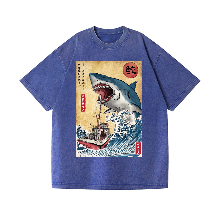 Shark Ukiyoe Vintage Wash Japanese Design T-Shirt