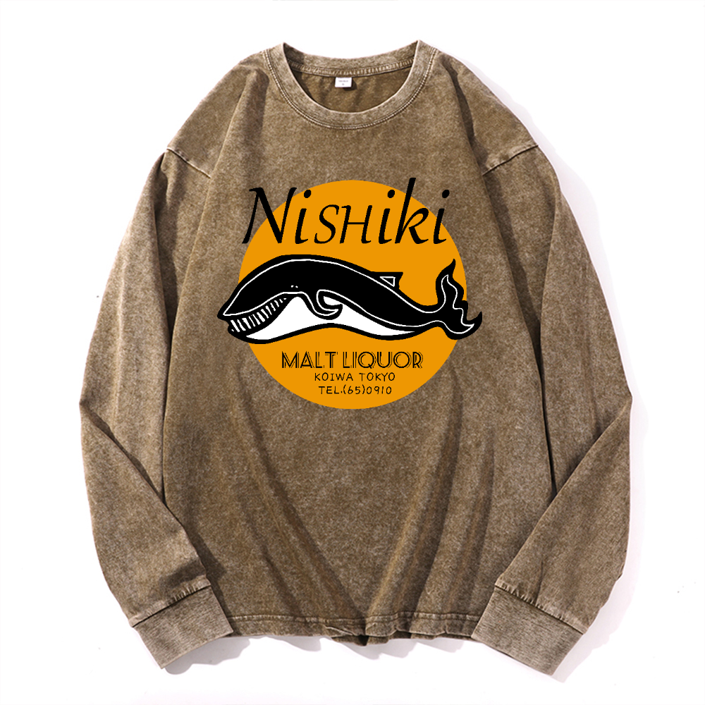 Nishiki Vintage Cotton Wash Crewneck Long-Sleeve T-Shirt