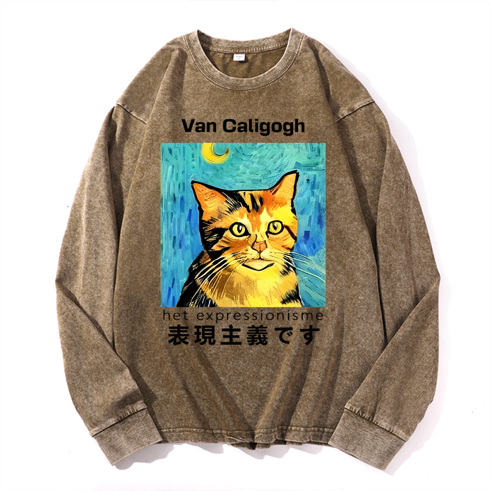 Cat Van Caligogh Vintage Cotton Wash Long-sleeve T-shirt