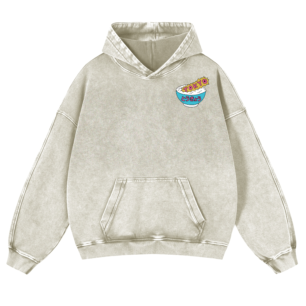 Kaiju The Monster Rice of Tokyo Vintage Washed Cotton Back Art Hoodie