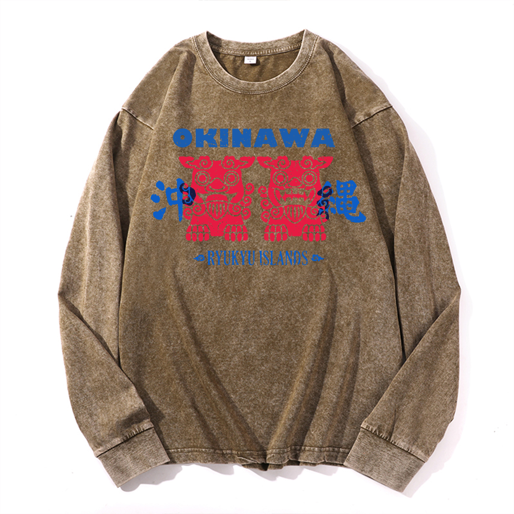 Okinawa Vintage Cotton Wash Crewneck Long-Sleeve T-Shirt