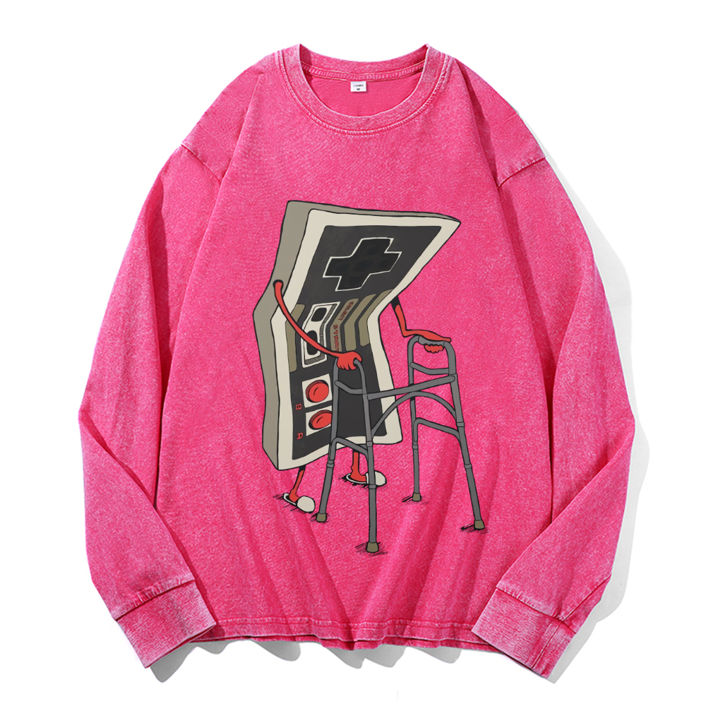 Vintage Cotton Wash Crewneck Long-Sleeve T-Shirt