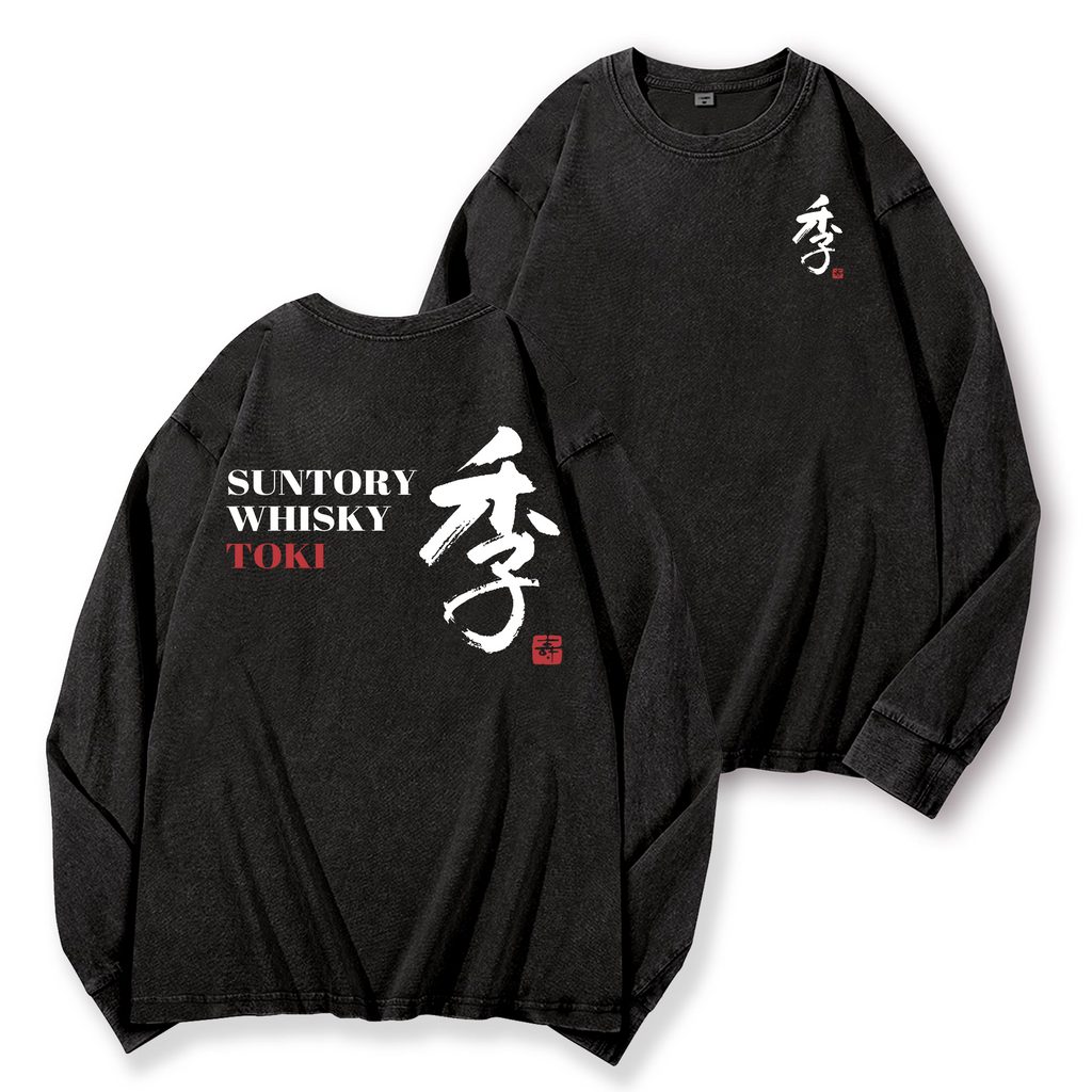 Toki Suntory Whisky Vintage Washed Cotton Back Art Long-sleeve T-shirt