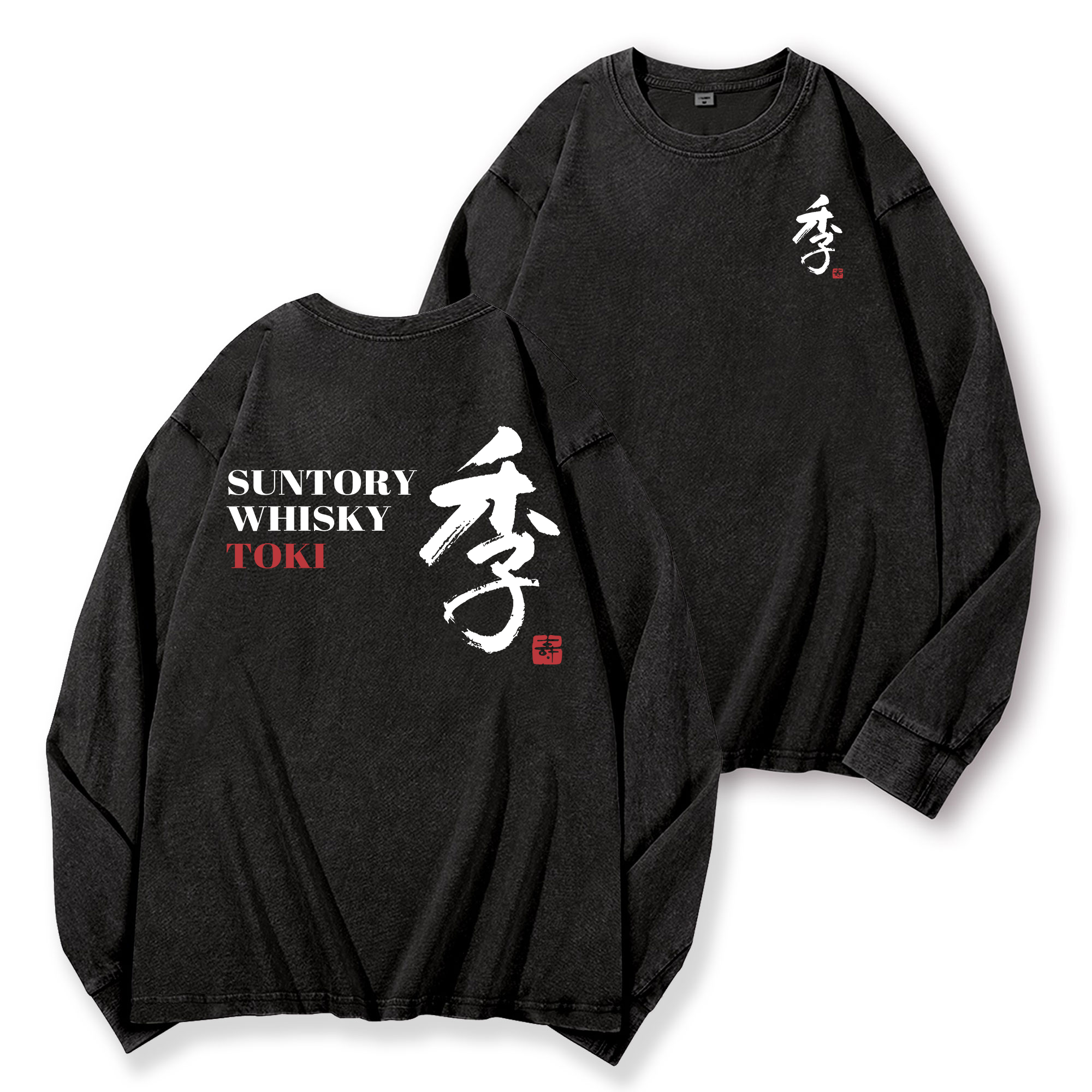 Toki Suntory Whisky Vintage Washed Cotton Back Art Long-sleeve T-shirt
