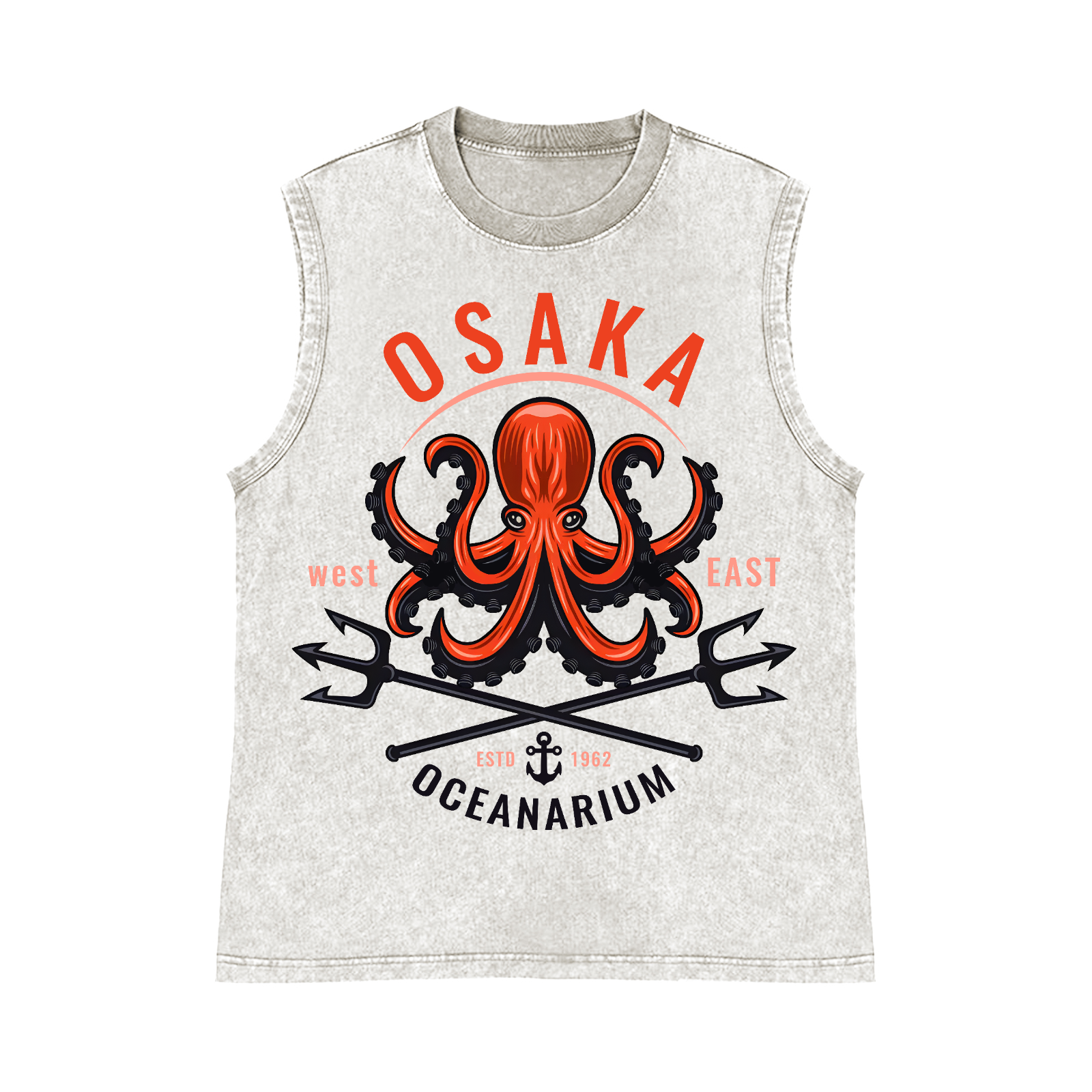 Osaka Octopus Pure Cotton Wash-Dyed Sleeveless Tank Top