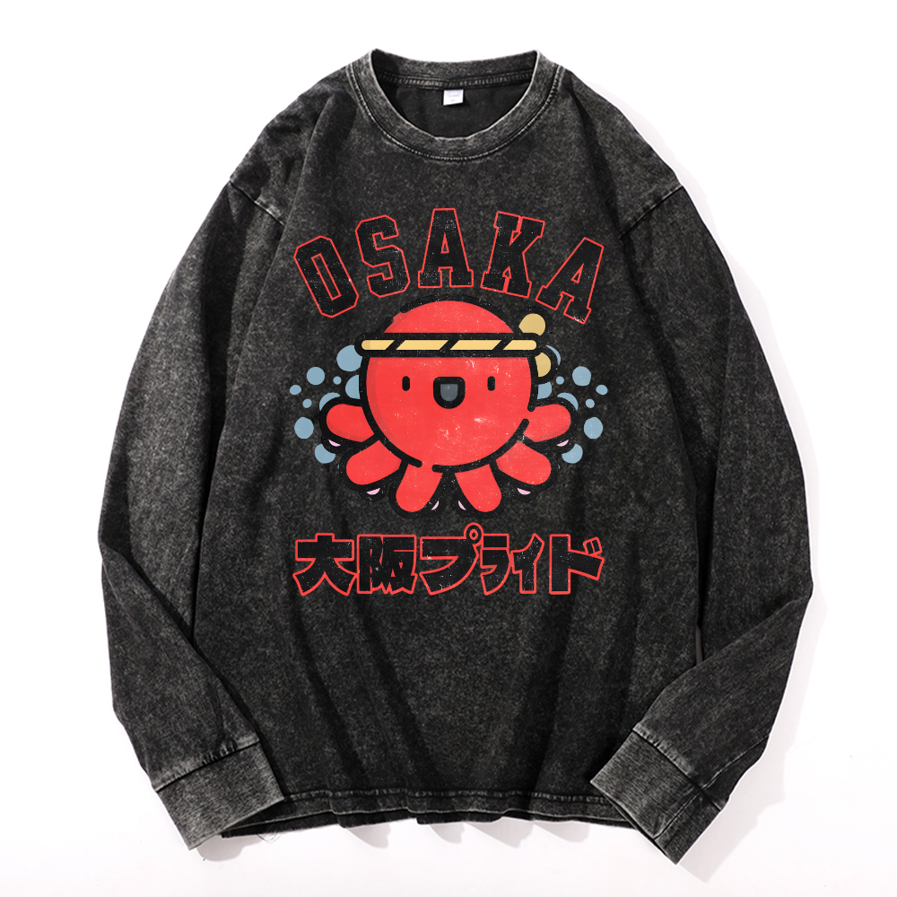 Osaka Octopus Vintage Cotton Wash Crewneck Long-Sleeve T-Shirt