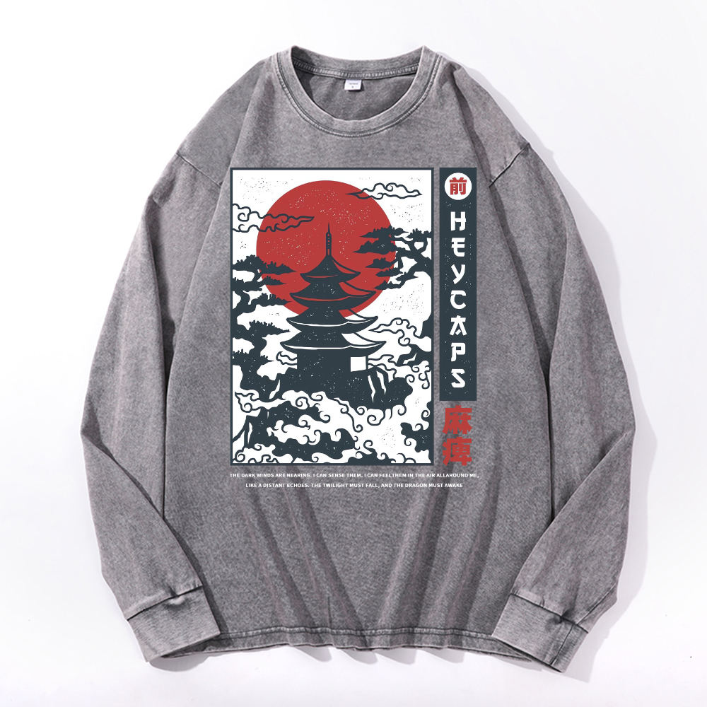 Vintage Cotton Wash Crewneck Long-Sleeve T-Shirt