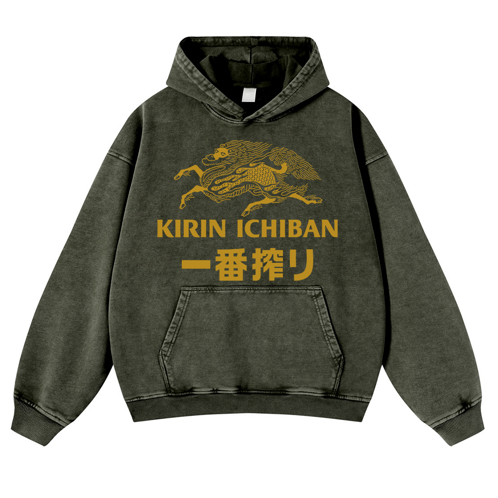 Kirin lchiban Brewery Beer Vintage Washed Thick Cotton Hoodie