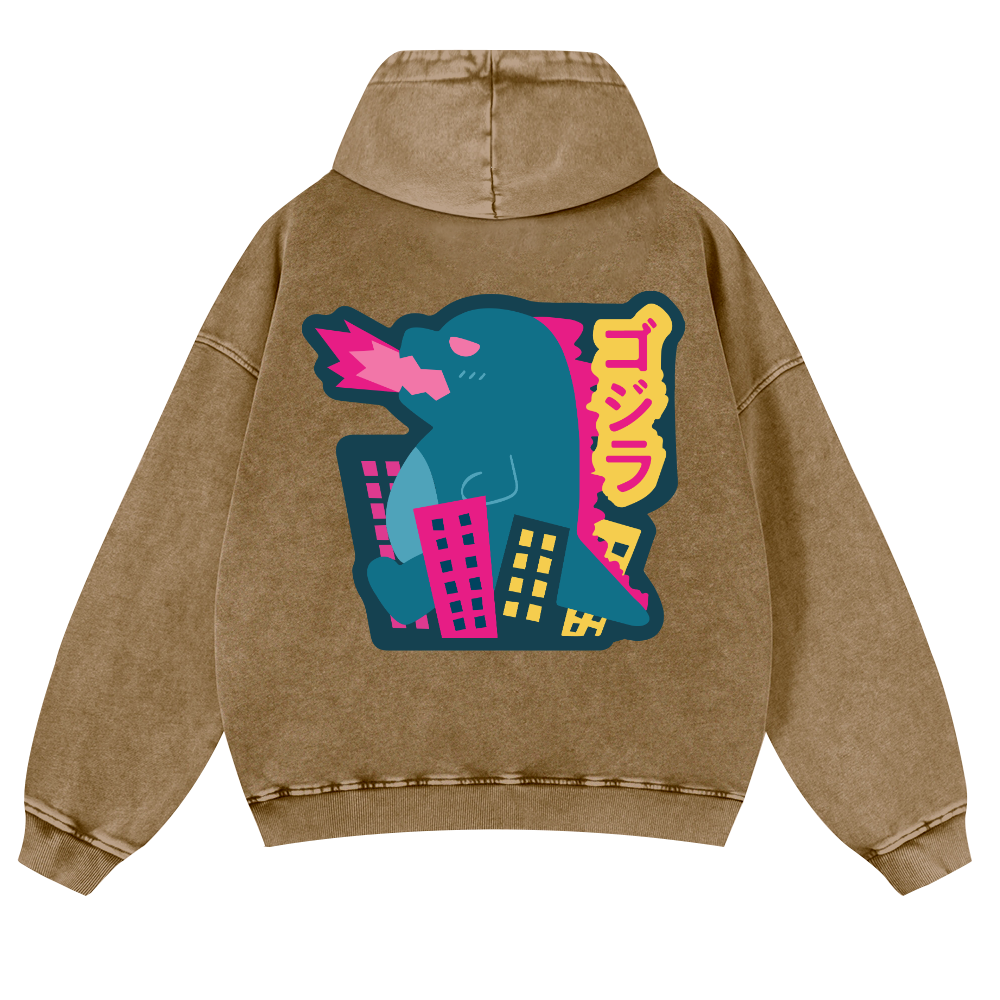 Kaiju Vintage Washed Cotton Back Art Hoodie