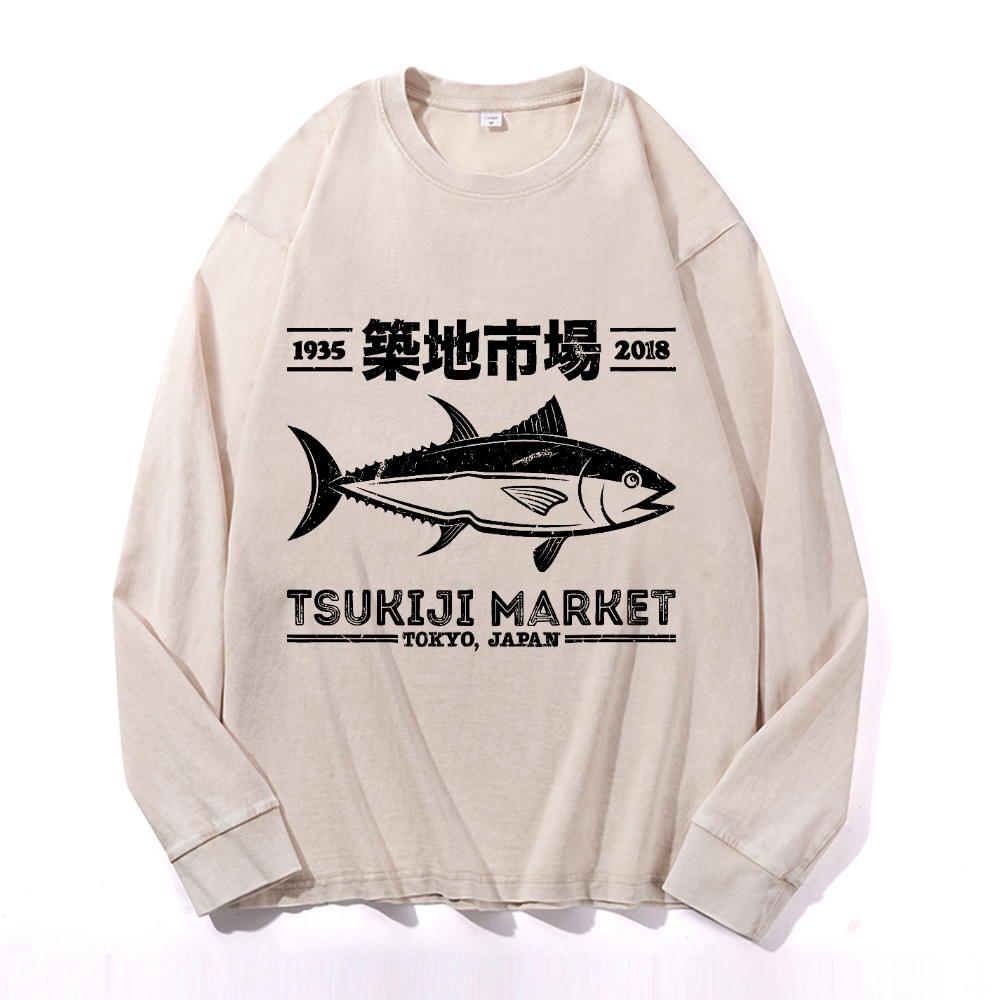 Vintage Cotton Wash Crewneck Long-Sleeve T-Shirt