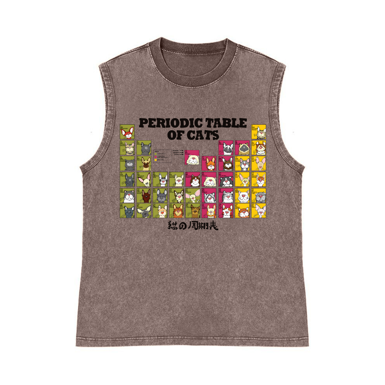 Periodic Table of Cats Pure Cotton Wash-Dyed Sleeveless Tank Top