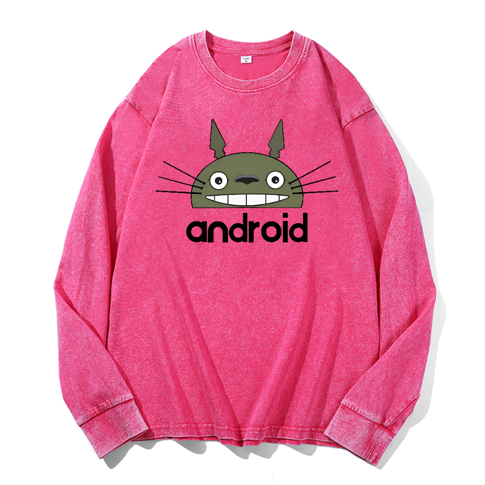 Ghibli Totoro Android Vintage Cotton Wash Long-sleeve T-shirt
