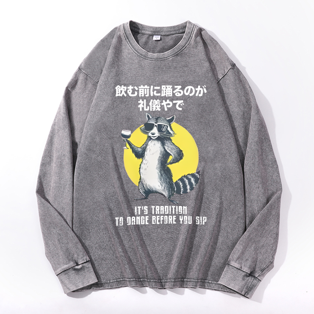 Vintage Cotton Wash Crewneck Long-Sleeve T-Shirt