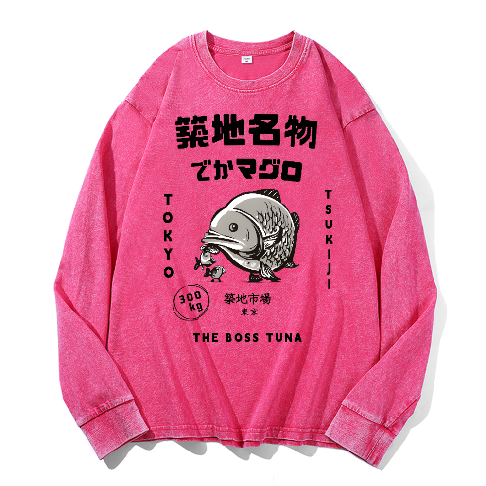 Tsukiji Market Vintage Cotton Wash Crewneck Long-Sleeve T-Shirt