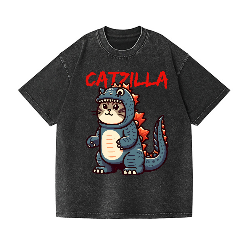 Catzilla Cat Kaiju Vintage Wash Japanese Design T-Shirt
