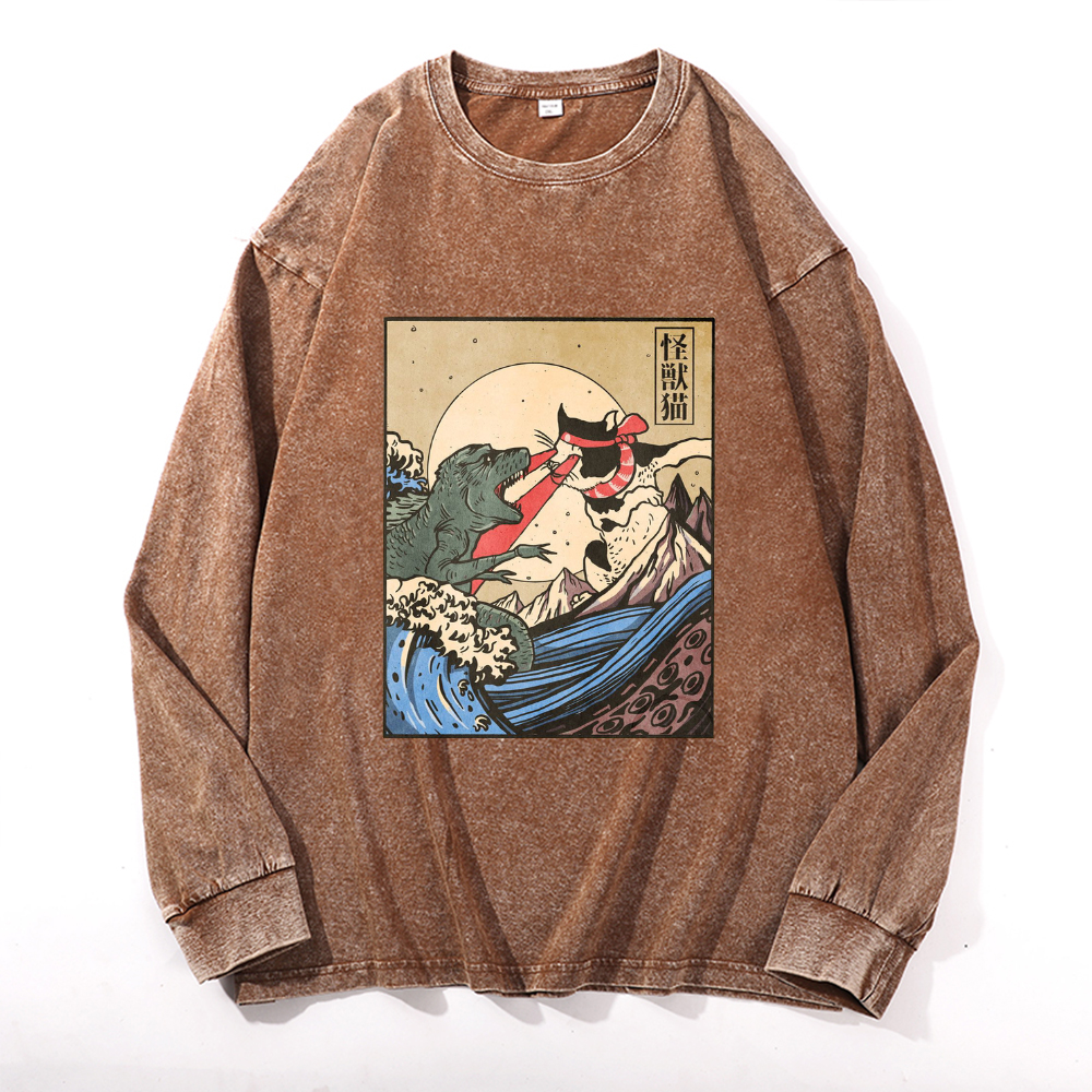 Vintage Cotton Wash Crewneck Long-Sleeve T-Shirt
