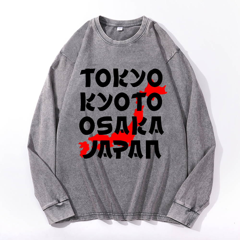 Vintage Cotton Wash Crewneck Long-Sleeve T-Shirt