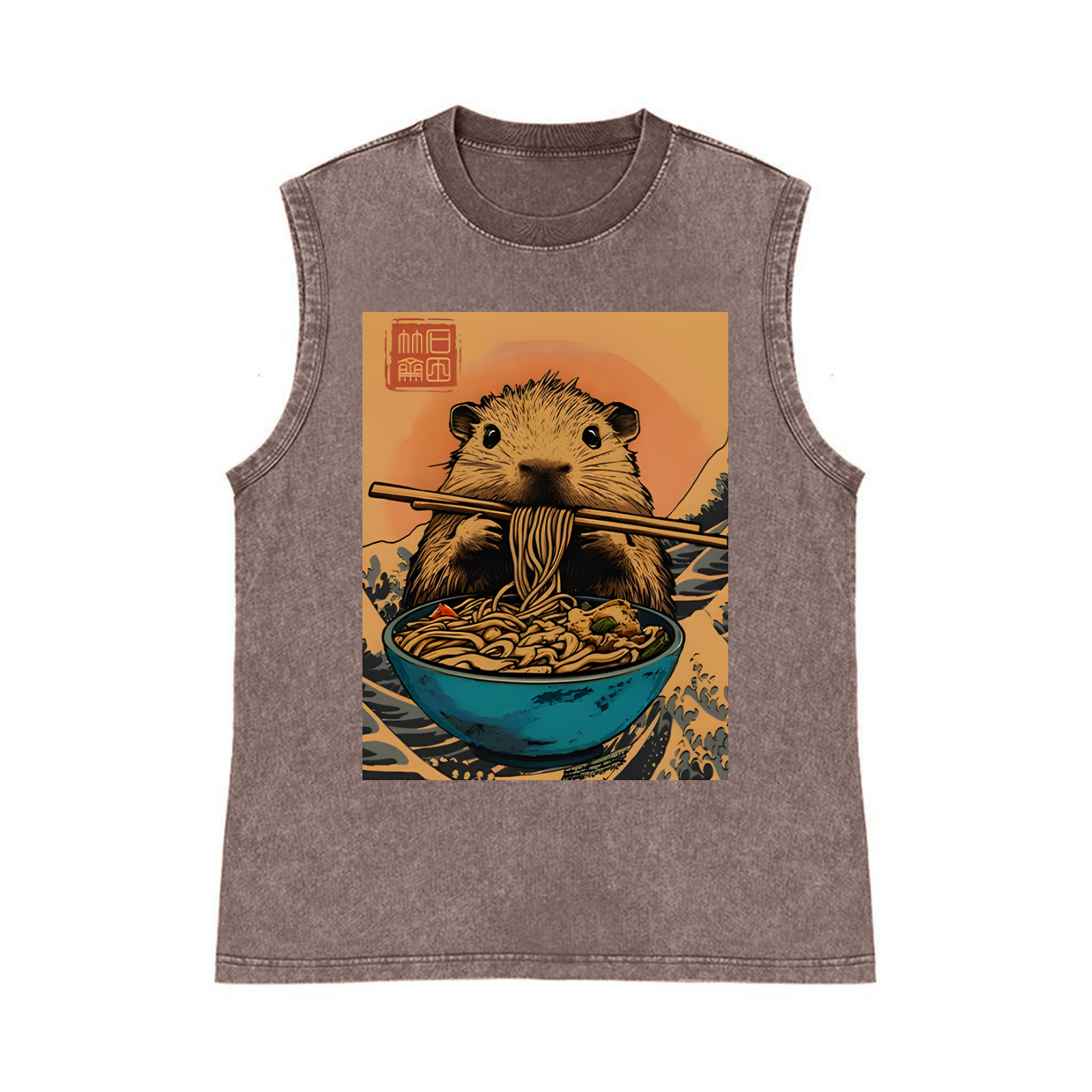 Ramen Pure Cotton Wash-Dyed Sleeveless Tank Top