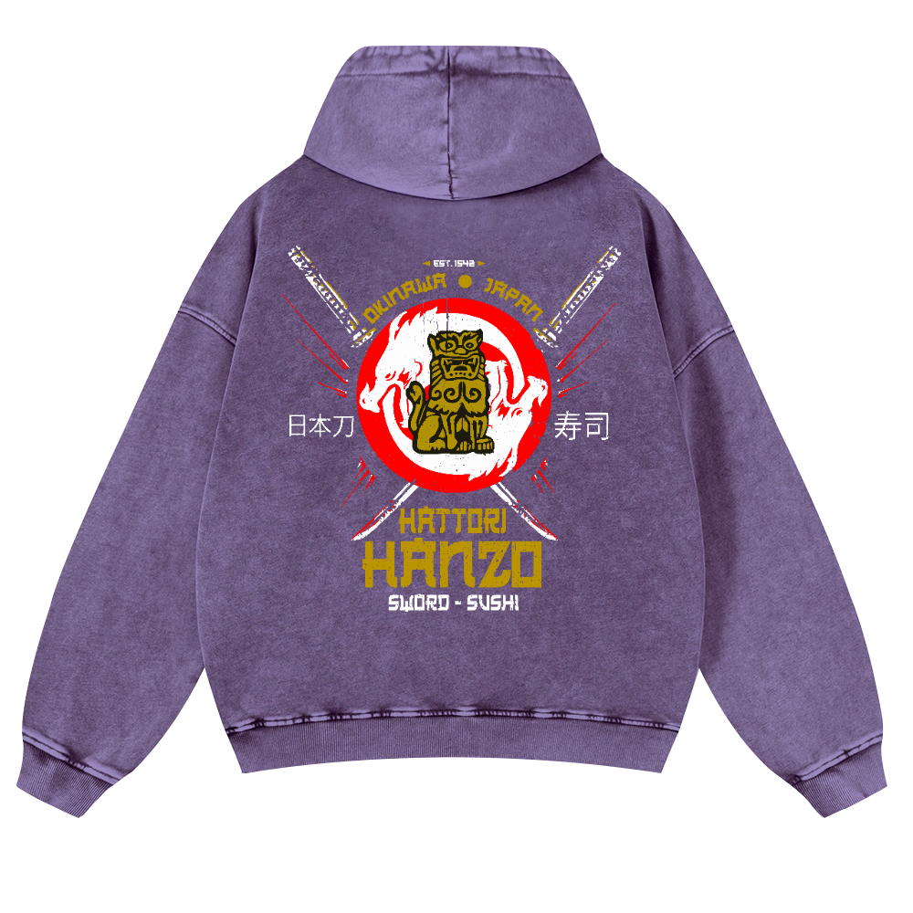 Okinawa Japan Hattori Hanzo Sushi Vintage Washed Cotton Back Art Hoodie