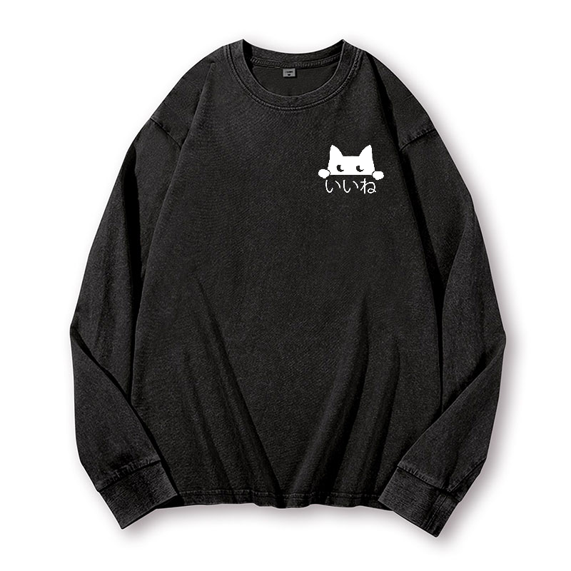 Cat Vintage Washed Cotton Back Art Long-sleeve T-shirt