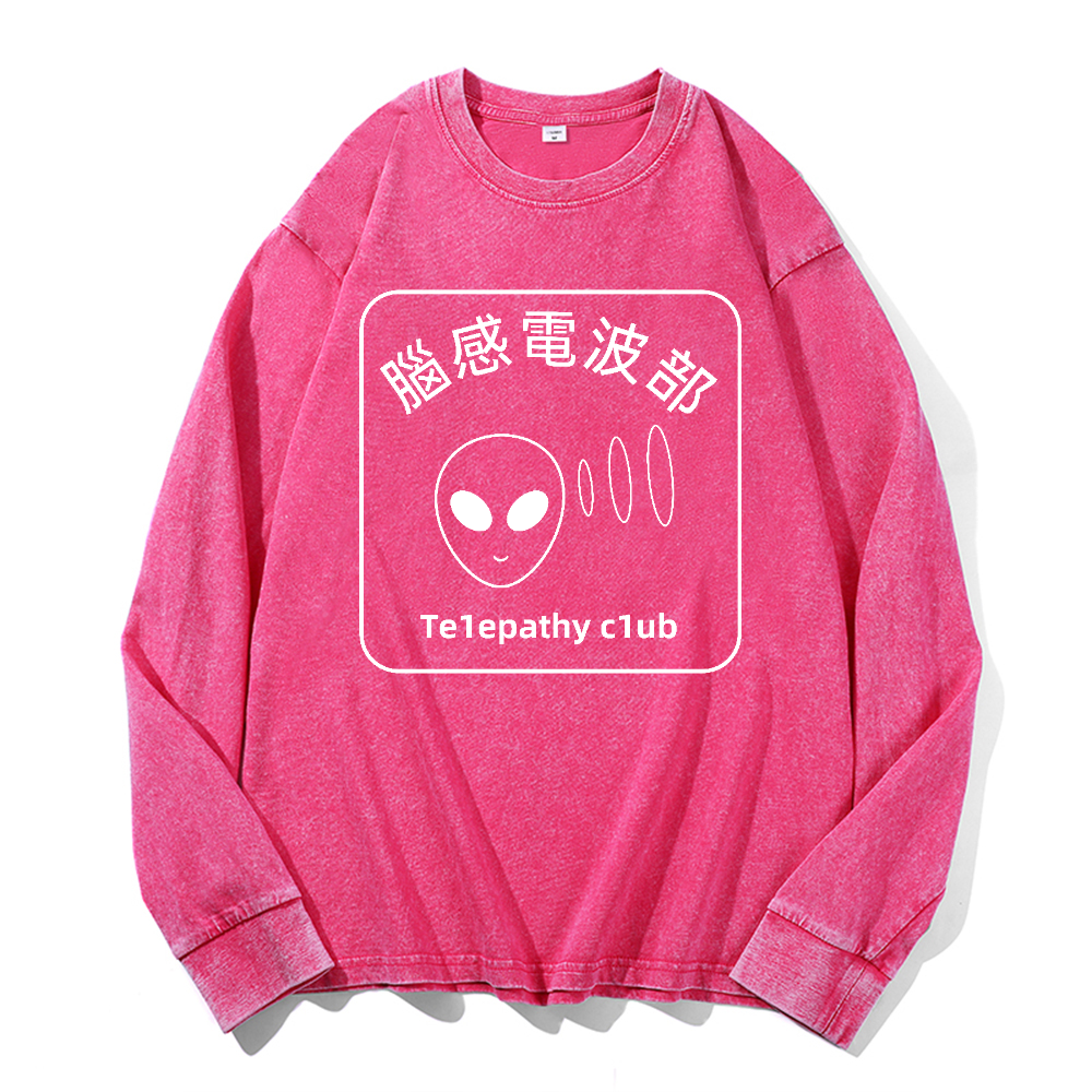 Telepathy Club Vintage Cotton Wash Crewneck Long-Sleeve T-Shirt