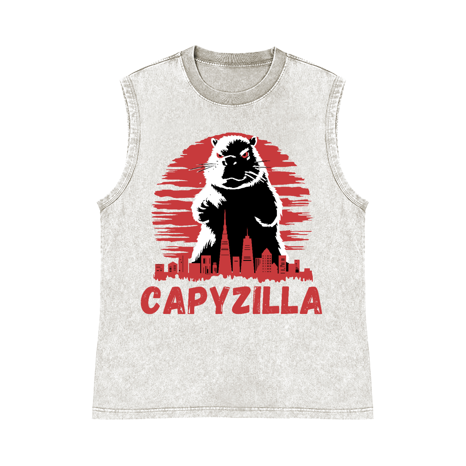 Capybara Kaiju Capyzilla Pure Cotton Wash-Dyed Sleeveless Tank Top