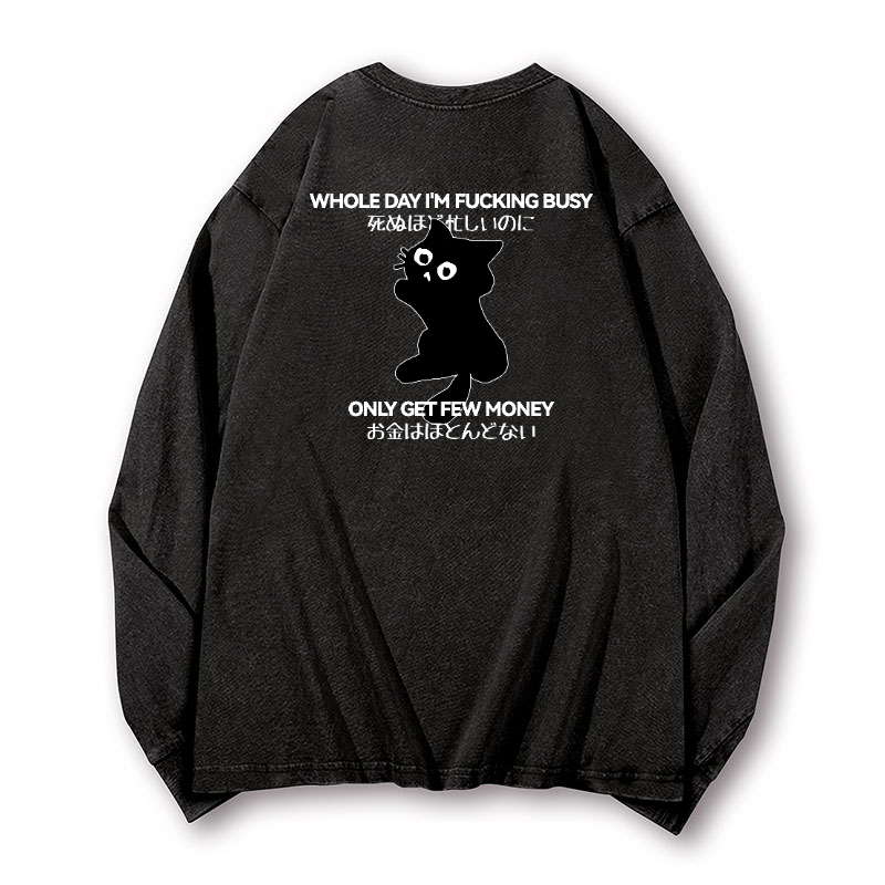 Cat Vintage Washed Cotton Back Art Long-sleeve T-shirt