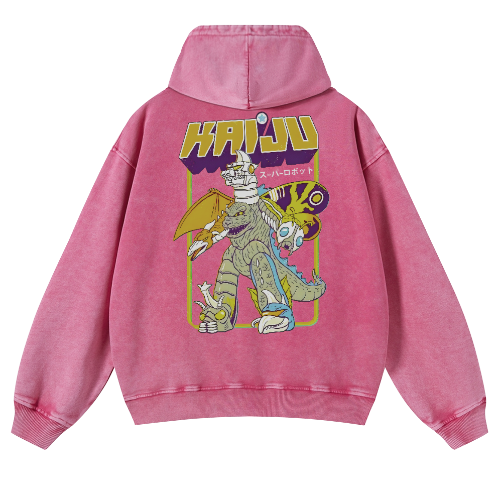 Kaiju Monster Vintage Washed Cotton Back Art Hoodie
