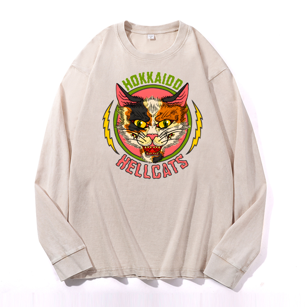 Hokkaido Hellcats Vintage Cotton Wash Crewneck Long-Sleeve T-Shirt