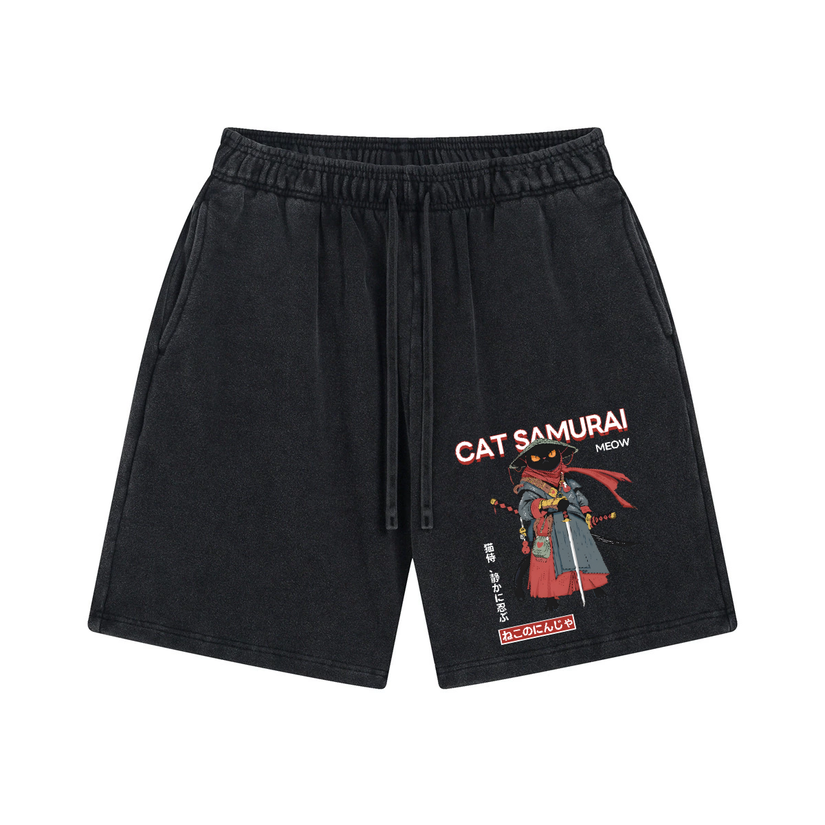 Cat Samurai Vintage Pure Thick Cotton Shorts