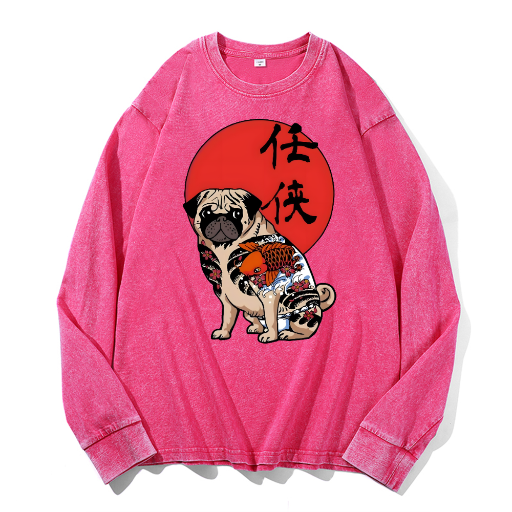 Dog Vintage Cotton Wash Crewneck Long-Sleeve T-Shirt