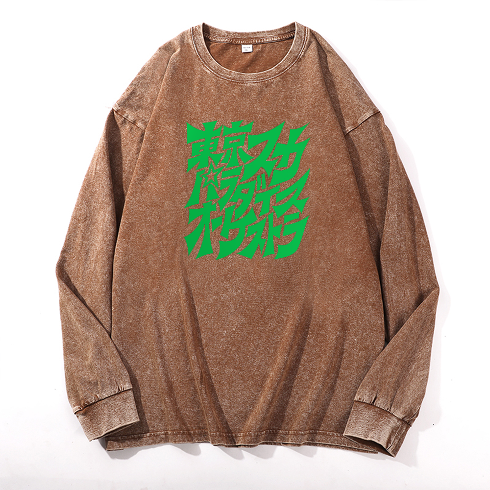 Vintage Cotton Wash Crewneck Long-Sleeve T-Shirt