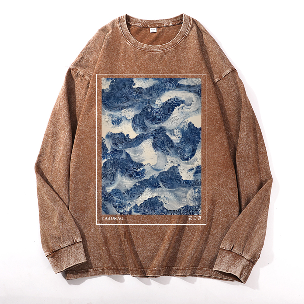 Yasuragi Wave Vintage Cotton Wash Long-sleeve T-shirt