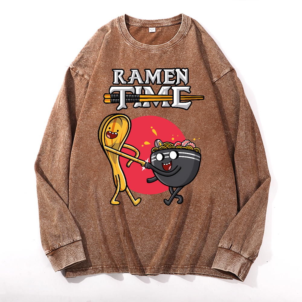 Ramen Vintage Cotton Wash Crewneck Long-Sleeve T-Shirt