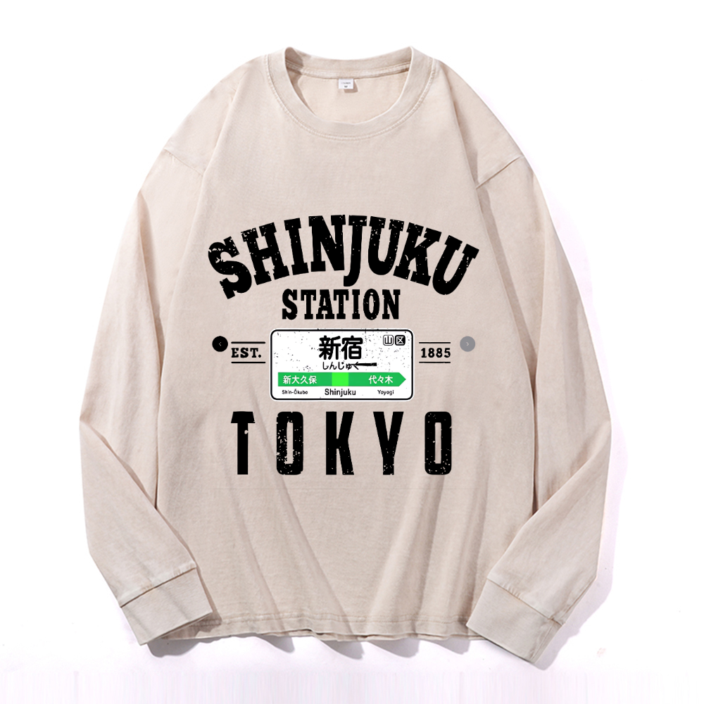 Vintage Cotton Wash Crewneck Long-Sleeve T-Shirt