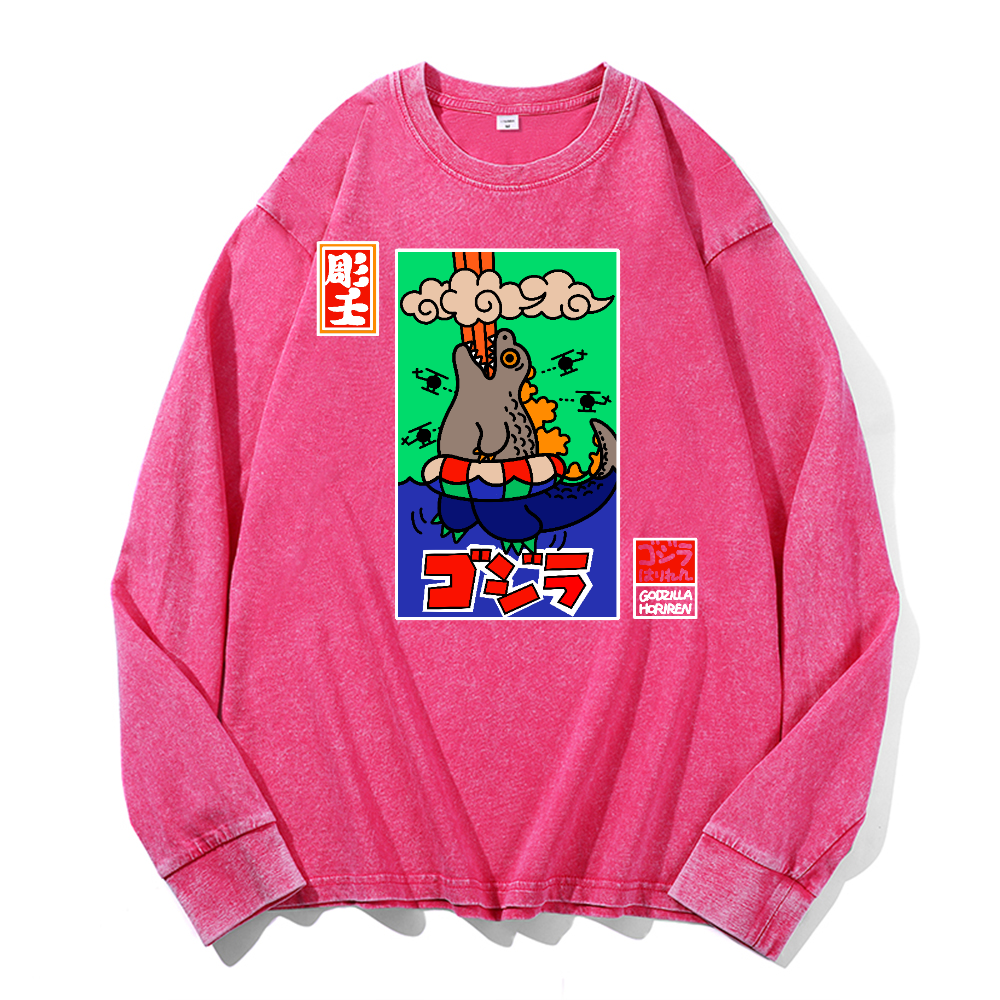 Kaiju Vintage Cotton Wash Crewneck Long-Sleeve T-Shirt