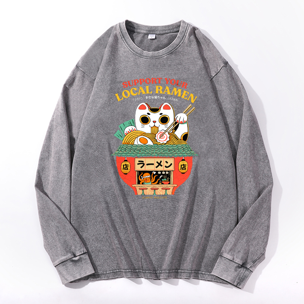 Vintage Cotton Wash Crewneck Long-Sleeve T-Shirt
