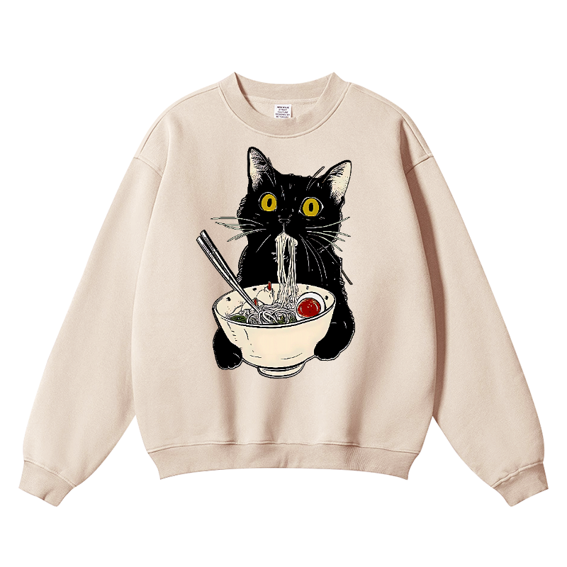 Cat Ramen Vintage Cotton Blend Crewneck Sweatshirt