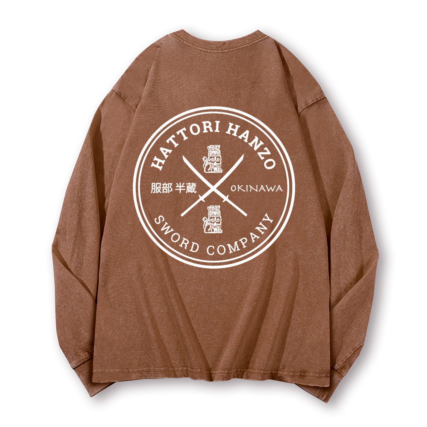 Hattori Hanzo Komainu Okinawa Sword Company Vintage Washed Cotton Back Art Long-sleeve T-shirt