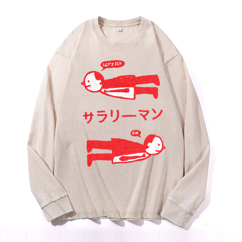 Vintage Cotton Wash Crewneck Long-Sleeve T-Shirt