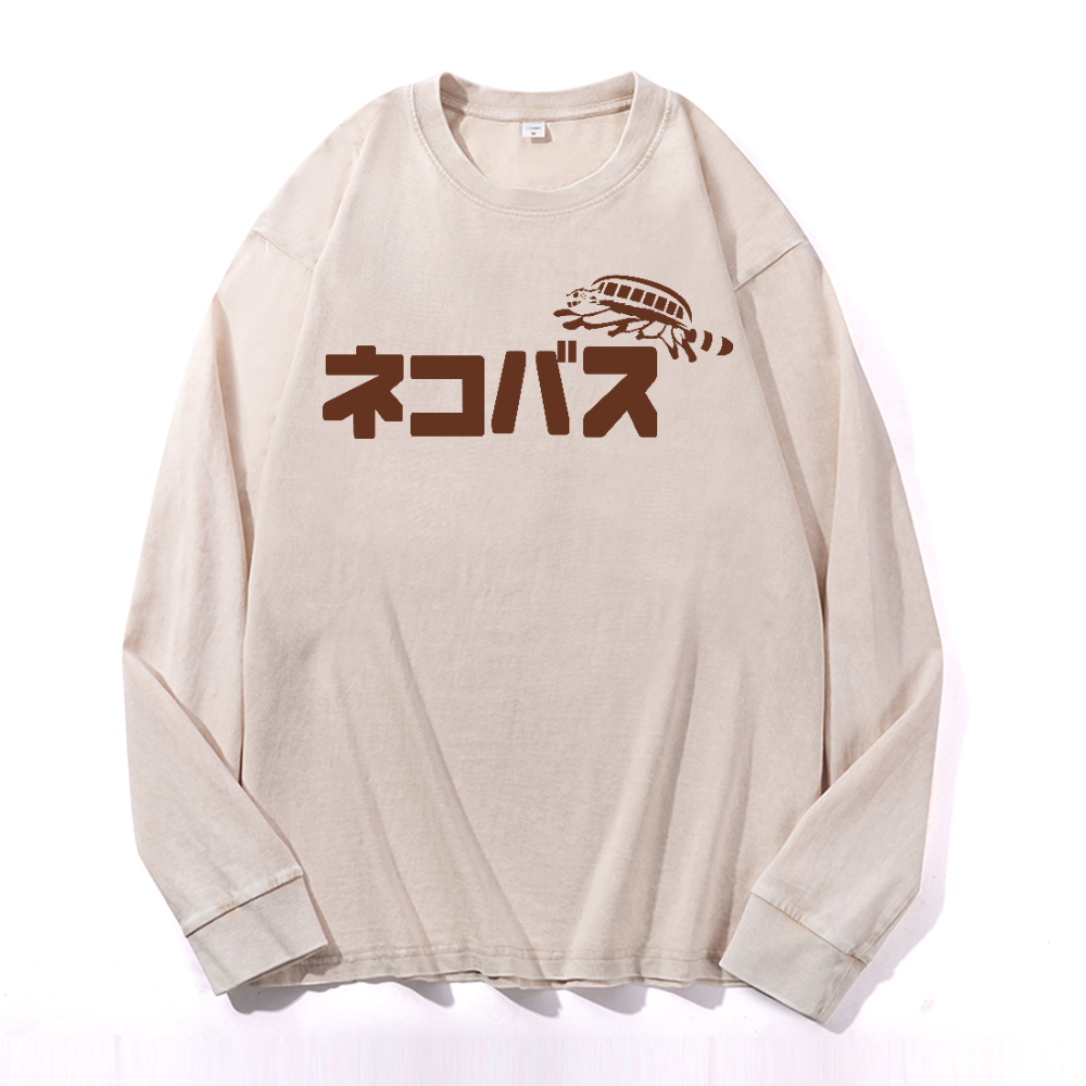 Ghibli Catbus Vintage Cotton Wash Long-sleeve T-shirt