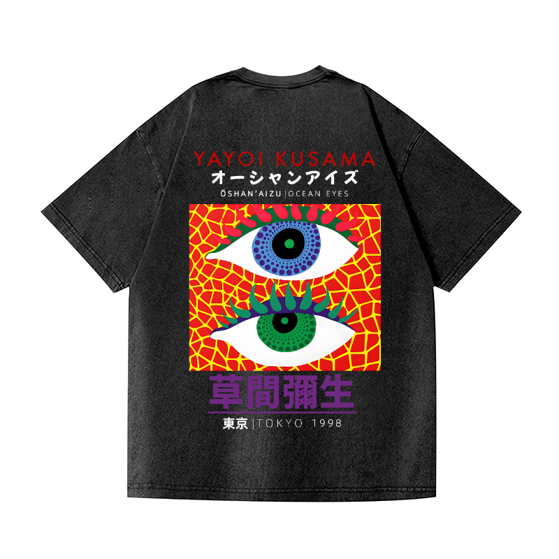 Yayoi Kusama Eyes Vintage Wash Japanese Design Back Art T-Shirt