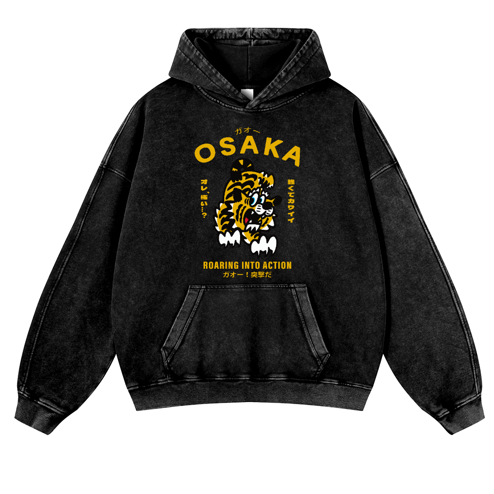 Osaka Tiger Vintage Washed Thick Cotton Hoodie