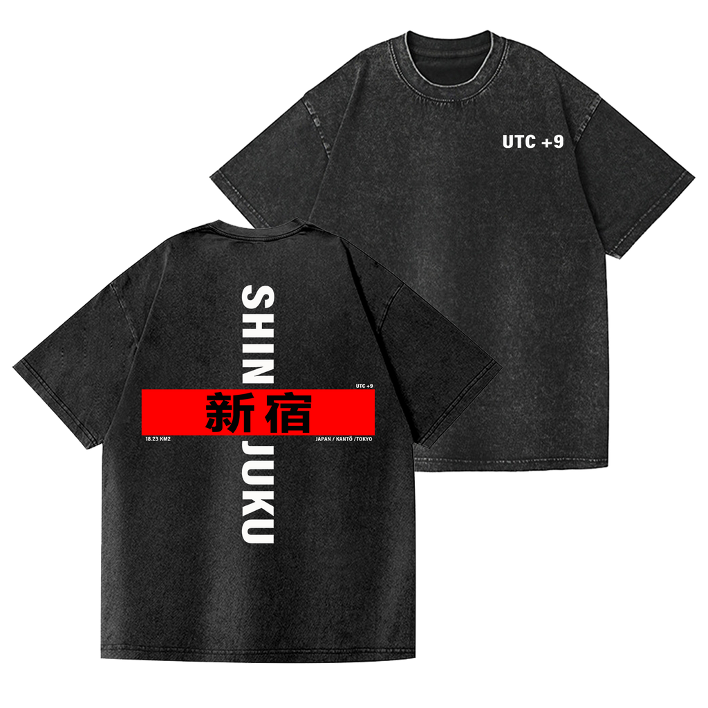 Shinjuku Vintage Wash Japanese Design Back Art T-Shirt
