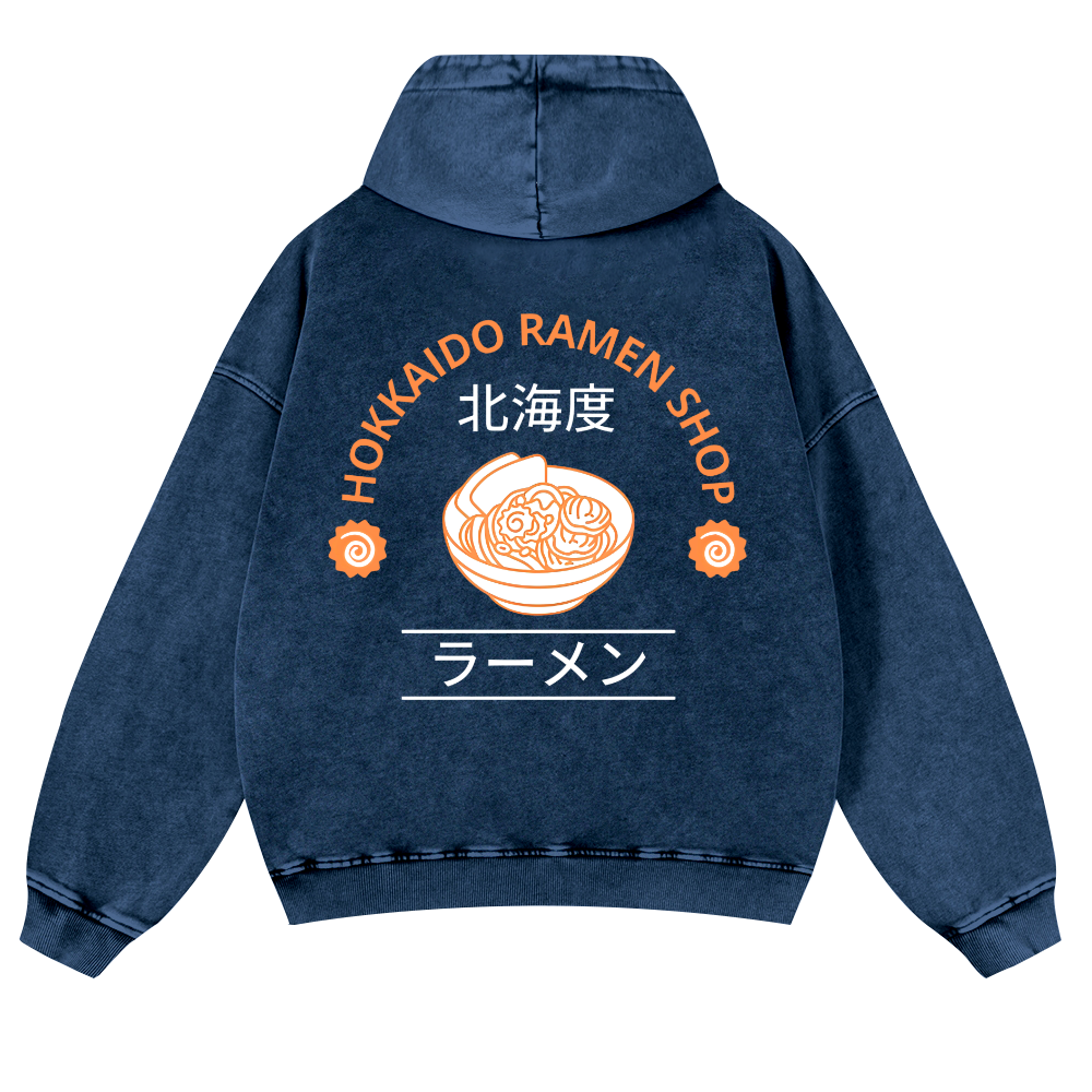 Hokkaido Ramen Shop Vintage Washed Cotton Back Art Hoodie