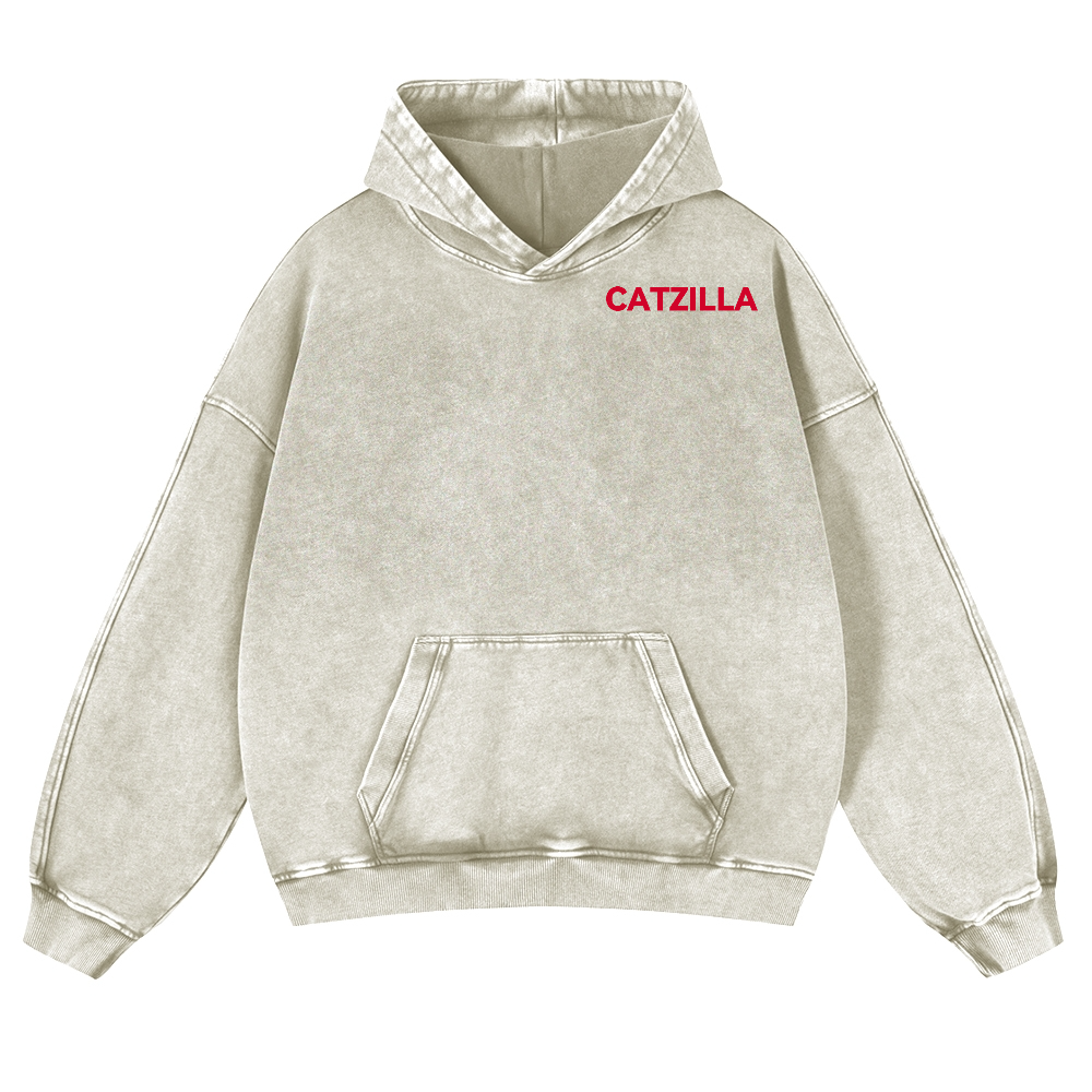 Cat Kaiju Catzilla Vintage Washed Cotton Back Art Hoodie