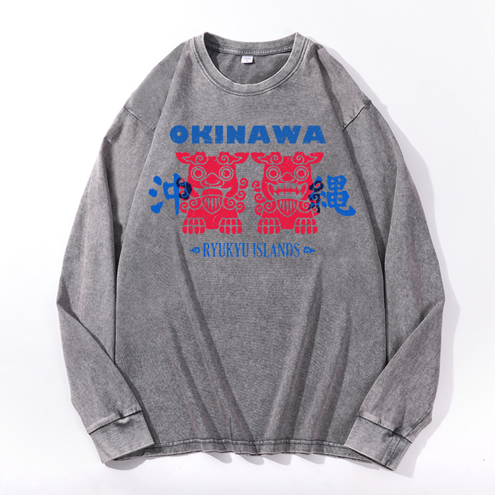 Okinawa Vintage Cotton Wash Crewneck Long-Sleeve T-Shirt