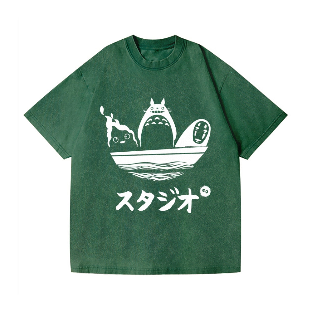 Howl's Moving Castle/My Neighbor Totoro/Spirited Away No Face Kaonashi Ghibli Anime Vintage Wash Japanese Design T-Shirt