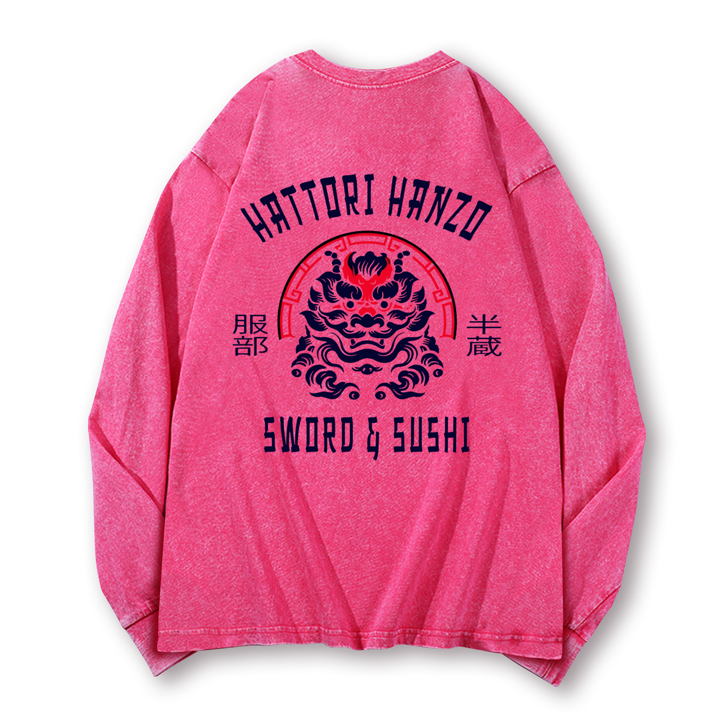 Hattori Hanzo Komainu Vintage Washed Cotton Back Art Long-sleeve T-shirt