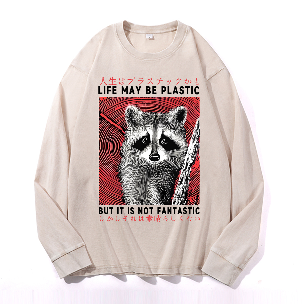 Vintage Cotton Wash Crewneck Long-Sleeve T-Shirt